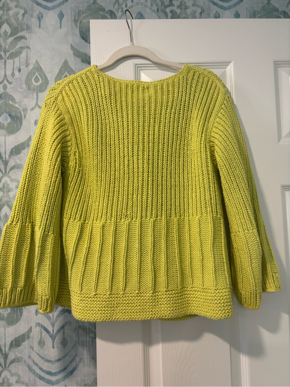 Pure Handknit Chartreuse Knit Cardigan with Decorative Buttons - Picture 7 of 8